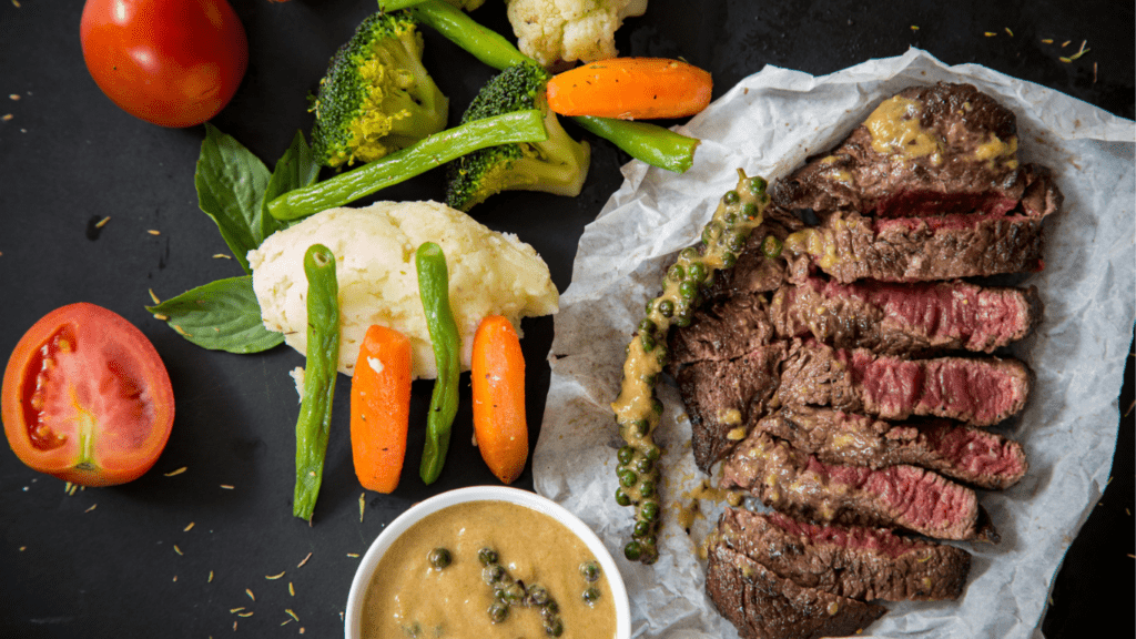 Protein, Steak and vegetables 
