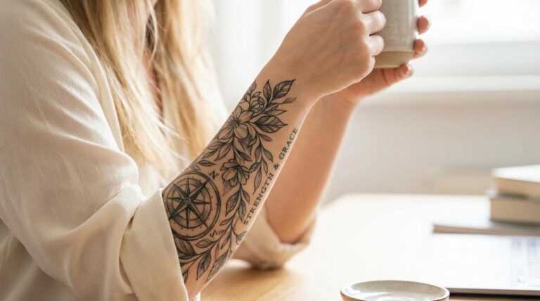 meaningful female classy half sleeve tattoo